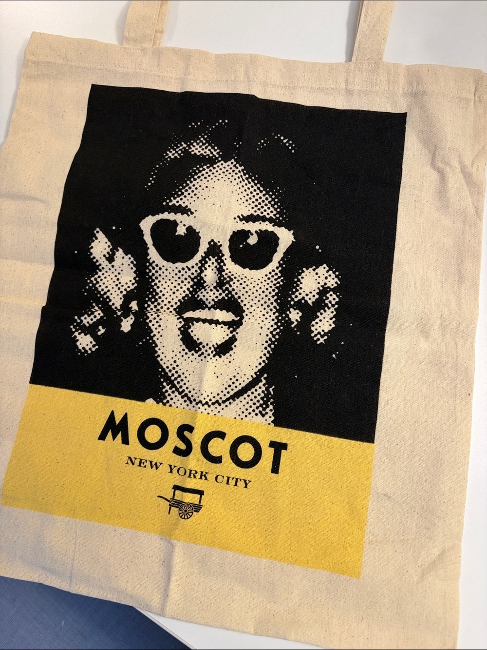 MOSCOT Light Canvas Tote in Black and Yellow Graphic Print